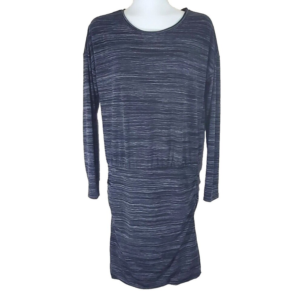 Athleta Dress Womens XS Avenues Black Gray Heathered Ruched Sides Drop Waist